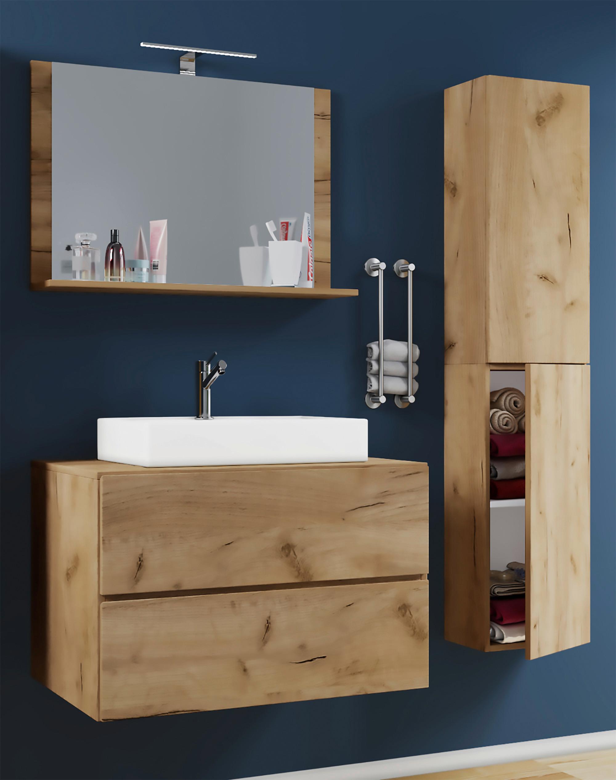 Badezimmer Lendas Honigeiche B: 114 Cm - Honigeiche/Weiß, MODERN, Keramik/Holzwerkstoff (94cm) - MID.YOU
