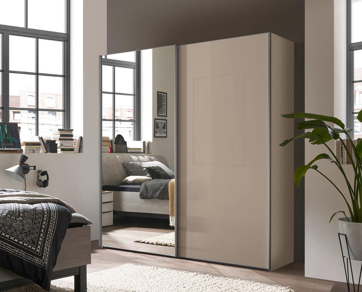 Schwebetürenschrank Lumos Sandglas Mit Spiegel, B:200cm - Sandfarben, Trend, Glas/Holzwerkstoff (200/222/68cm) - Luca Bessoni