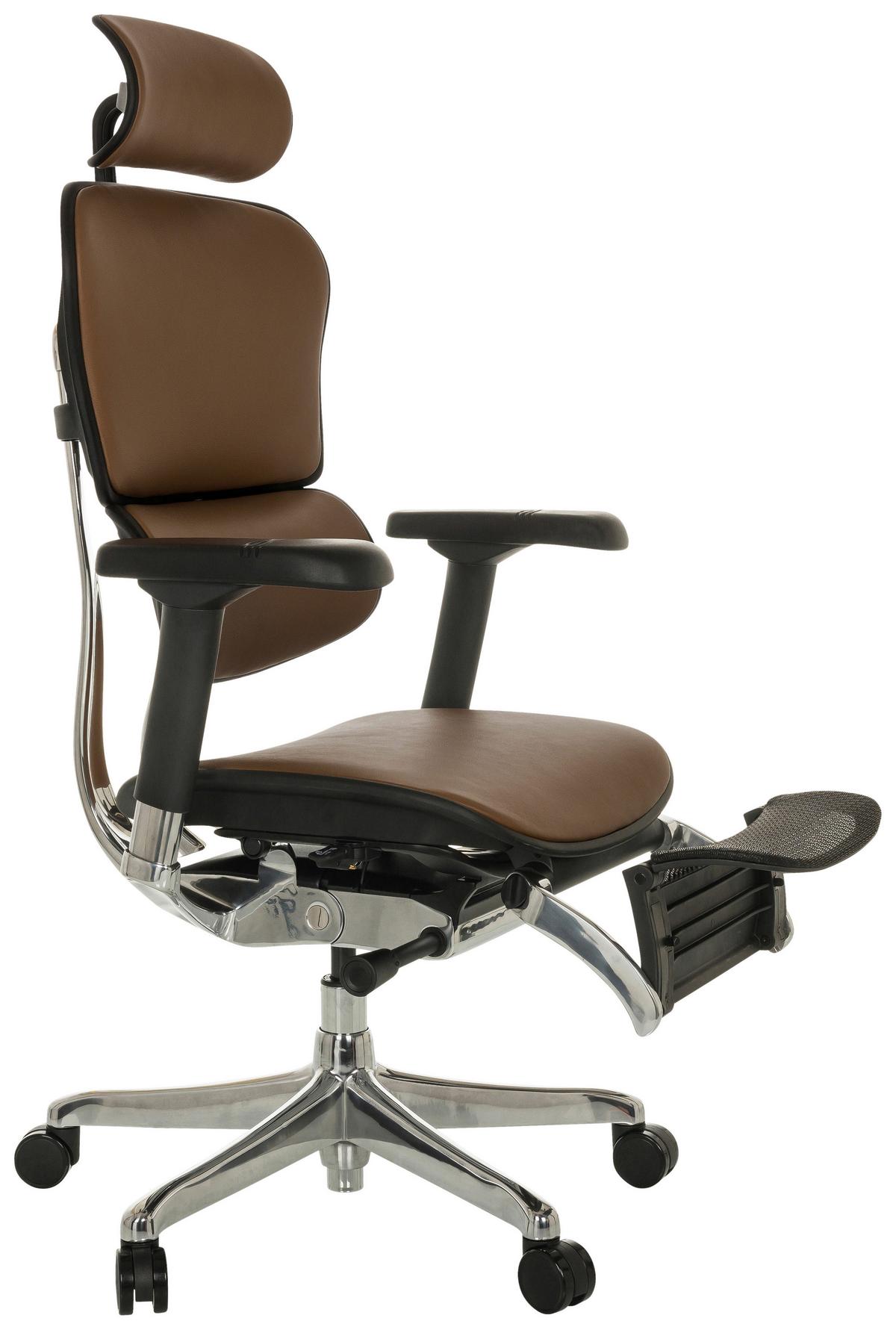Drehstuhl Ergohuman Plus Braun B: 76 Cm - Silberfarben/Schwarz, MODERN, Leder/Kunststoff (76/119 - 138/64cm) - MID.YOU