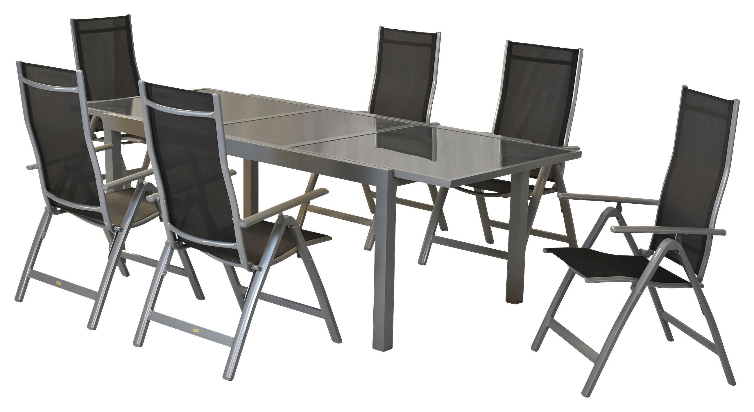 Gartenset Carrara - Silberfarben/Schwarz, MODERN, Textil/Metall - Gardenson