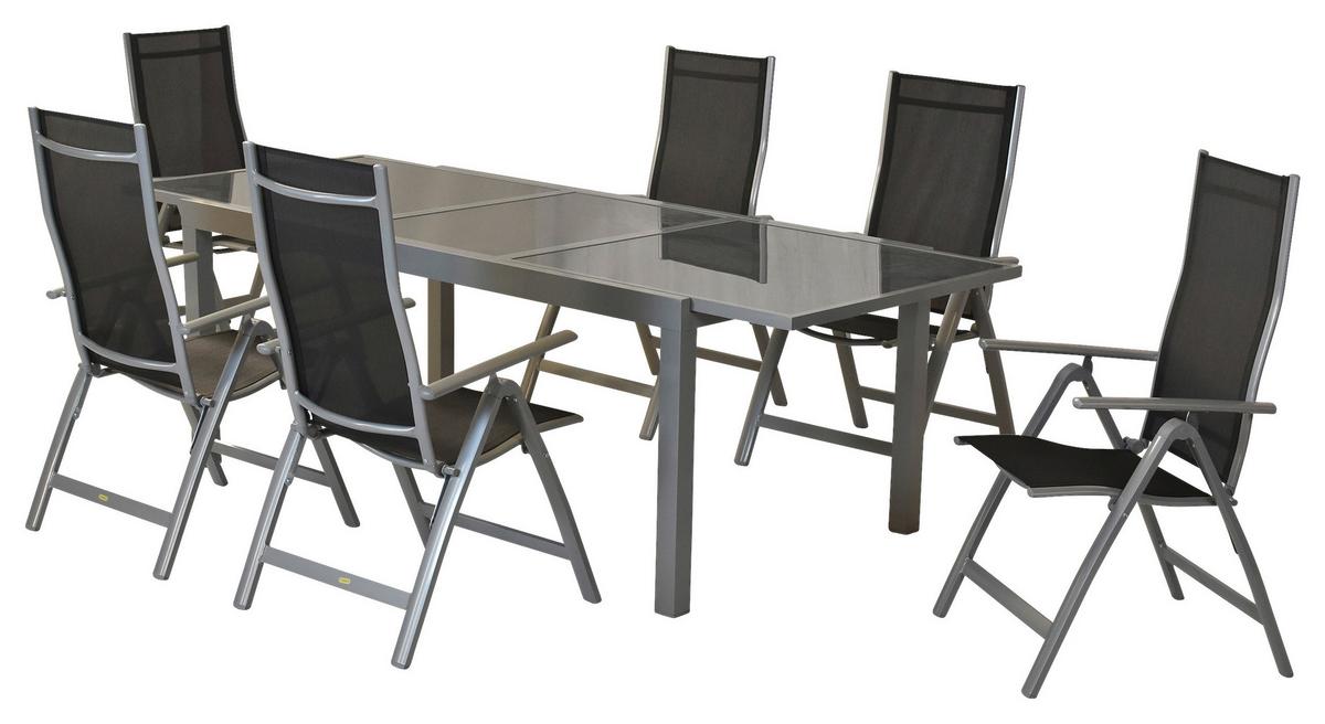 Gartenset Carrara - Silberfarben/Schwarz, MODERN, Textil/Metall - Gardenson