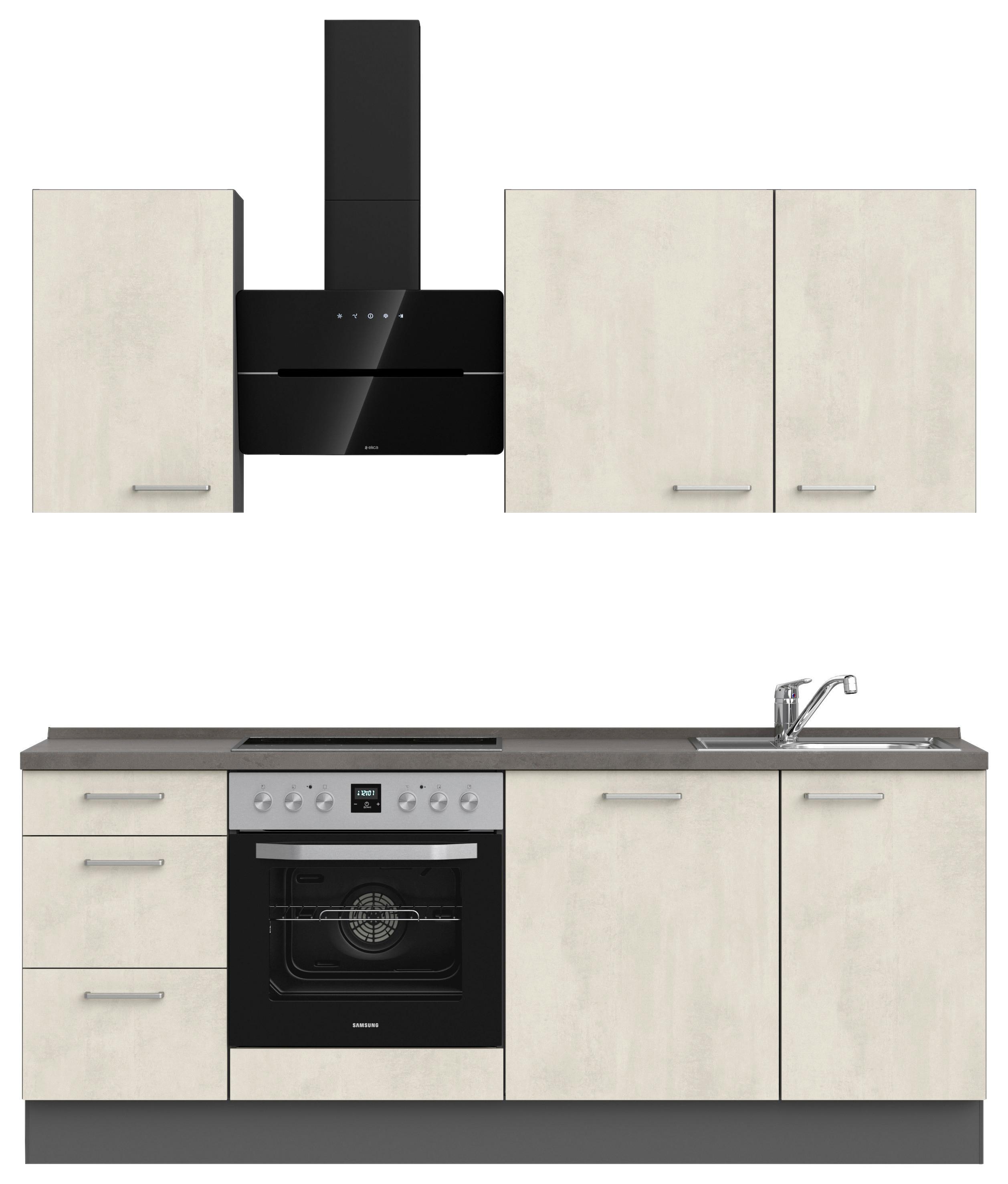 Kuchynská linka 210CM biely betón/ bridlicová šedá - biela/farba ušľachtilej ocele, Modern, kov/kompozitné drevo (210cm) - Nobilia