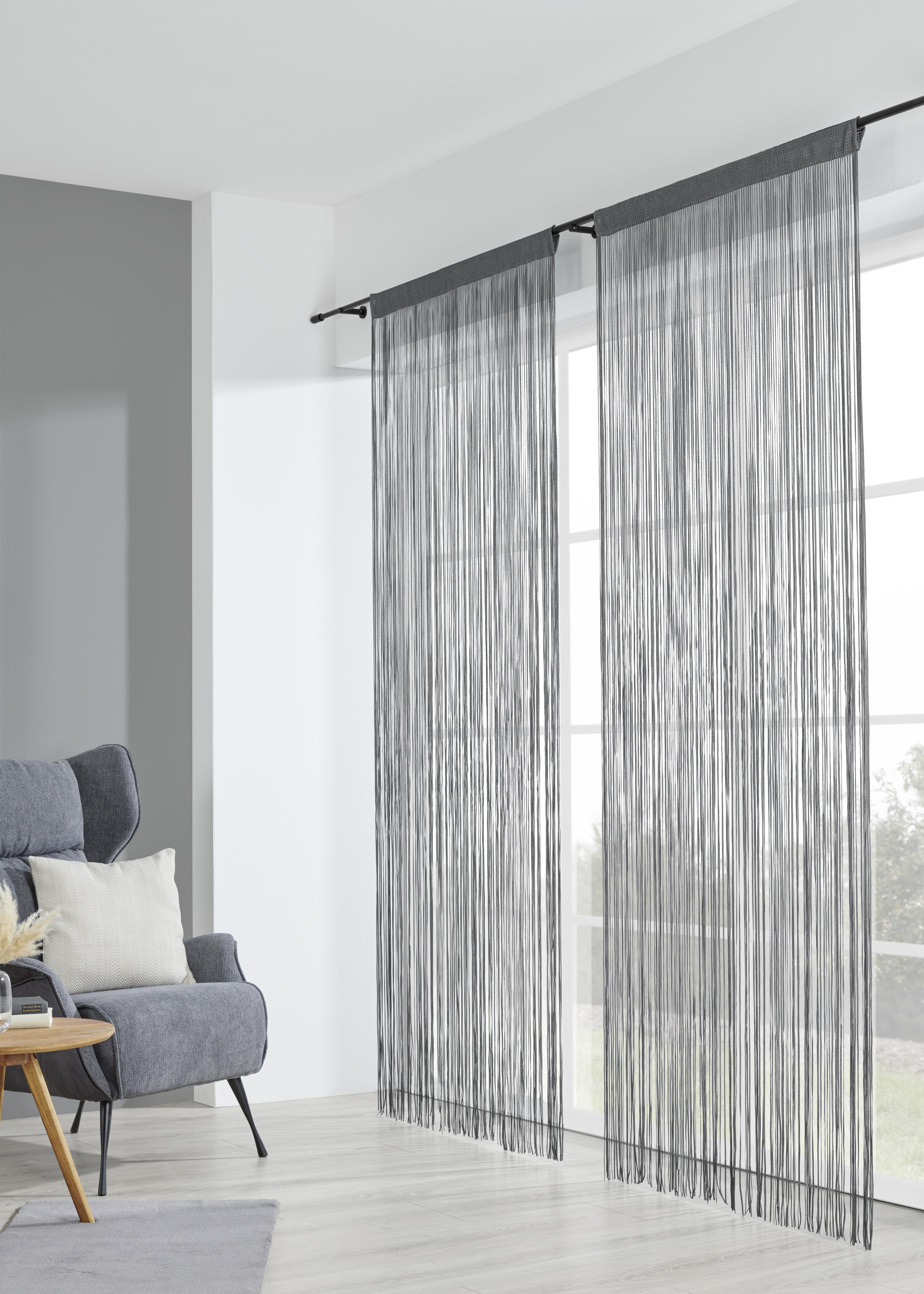 Provázkový Závěs String Uni, 90/250cm - antracitová, textil (90/250cm) - Premium Living