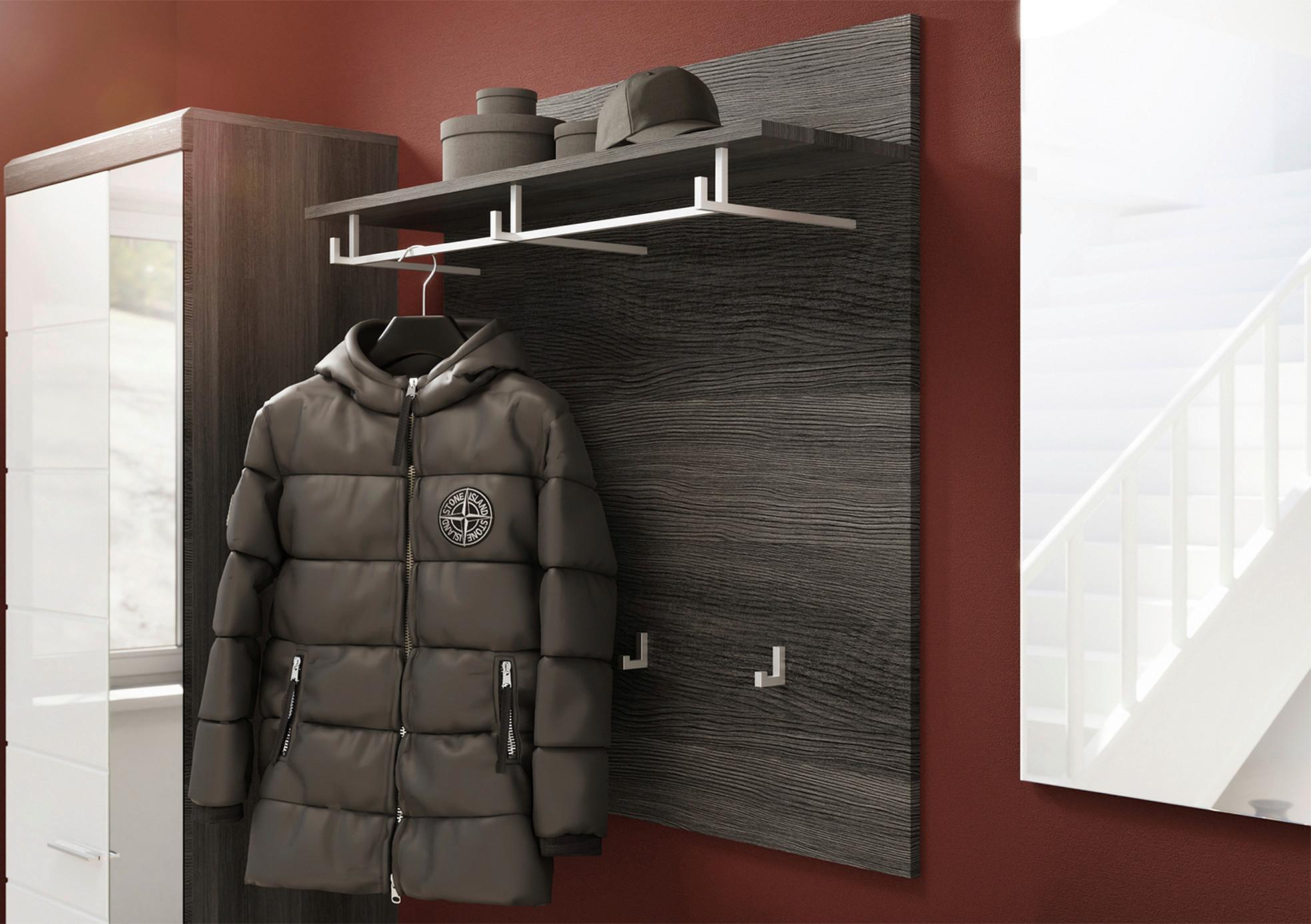 Garderobenpaneel Scout Rauchsilber B: 90 cm - Dunkelgrau, Design, Holzwerkstoff (90/98/27cm) - MID.YOU