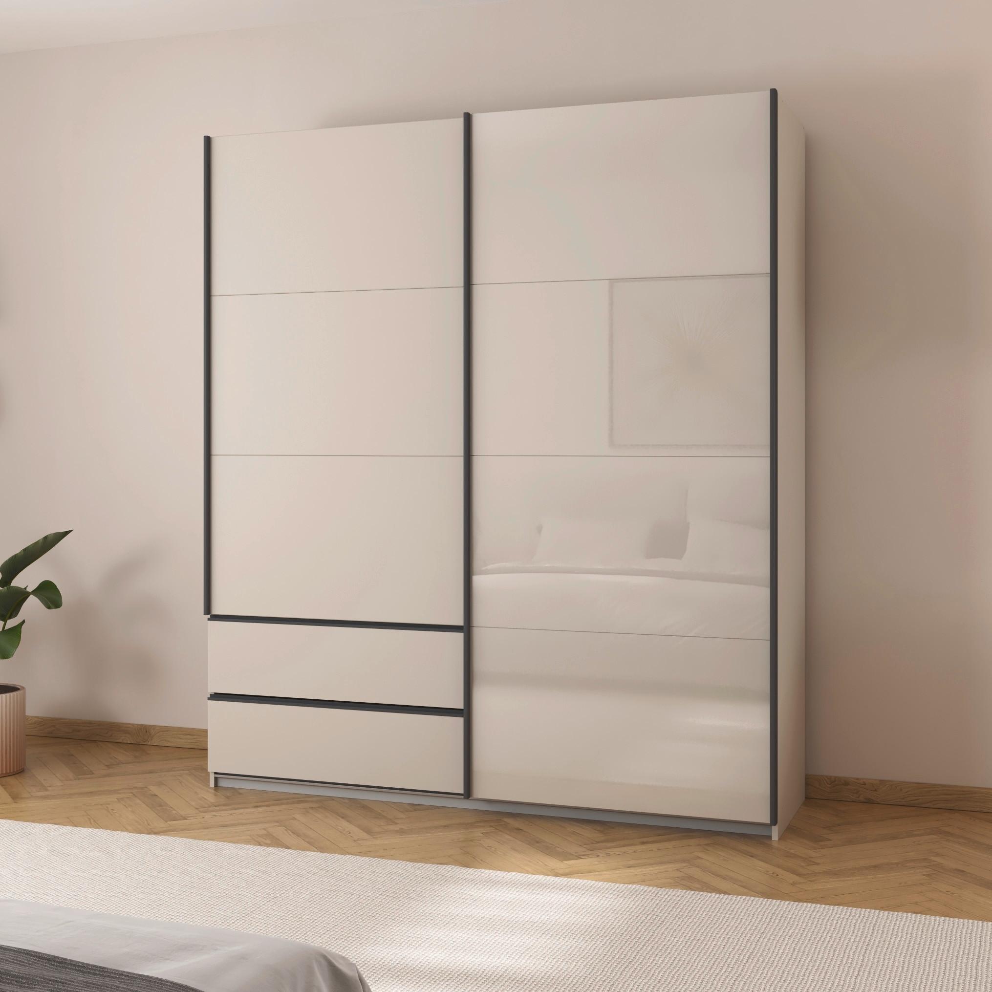 Šatní skříň ELARA - bílá/šampaňská, Konvenční, kompozitní dřevo (181/210/62cm) - Premium Living