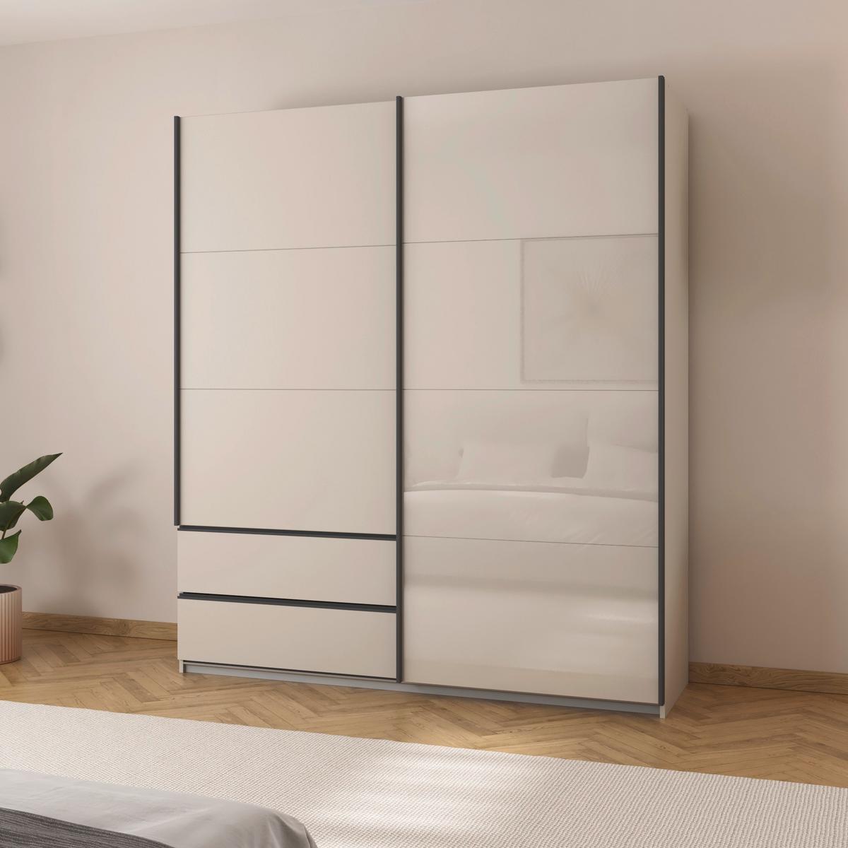 Šatní skříň ELARA - bílá/šampaňská, Konvenční, kompozitní dřevo (181/210/62cm) - Premium Living