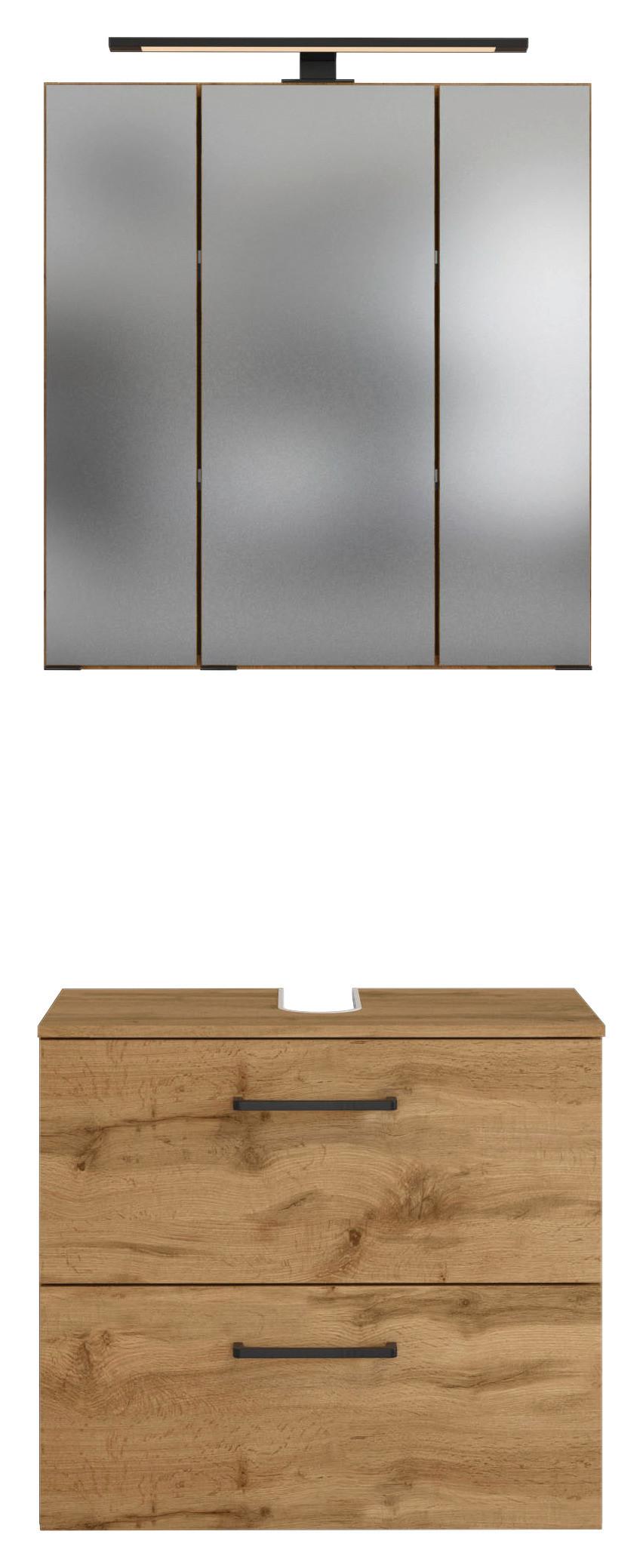 Badmöbel-Set 2--Teilig. inkl. LED Manchester B: 60cm Eichefarben - Eichefarben, MODERN, Holzwerkstoff (60cm) - Held