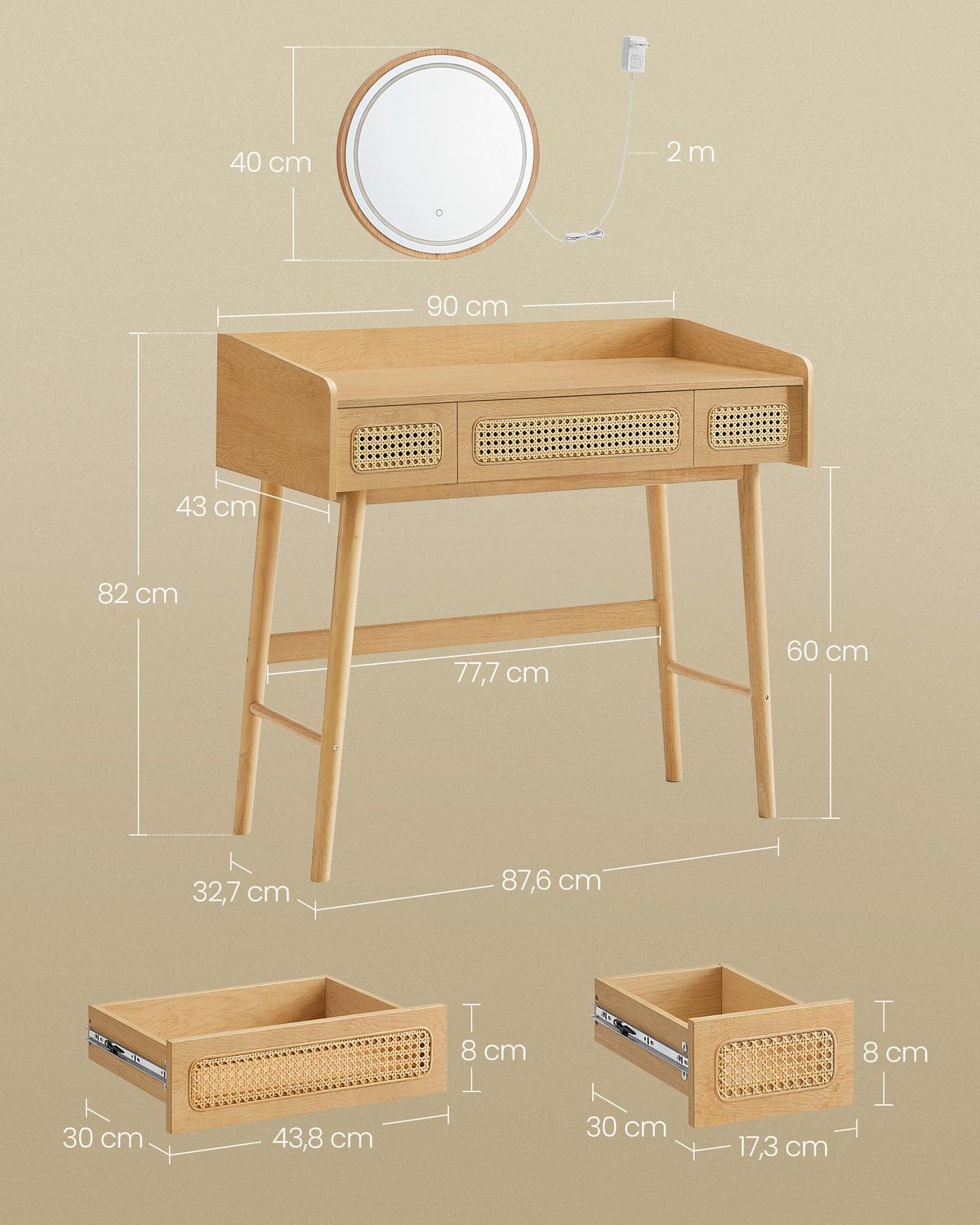 Schminktisch Eichefarben L: 90cm - Eichefarben, Basics, Holz/Holzwerkstoff (90/82/43cm)