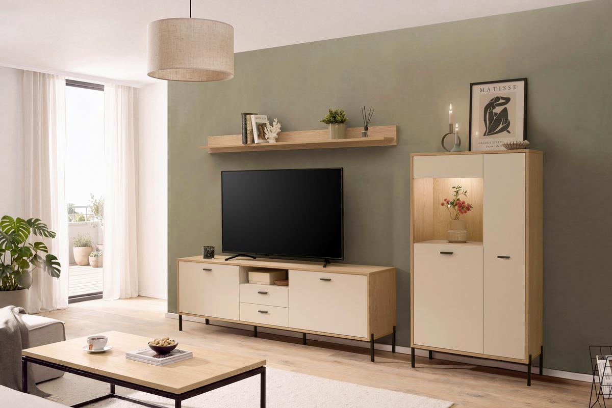 Wohnwand Fredericia Kaschmir/Eichefarben B: 285cm - Kaschmir/Eichefarben, Design, Holzwerkstoff (285/170/40cm) - MID.YOU