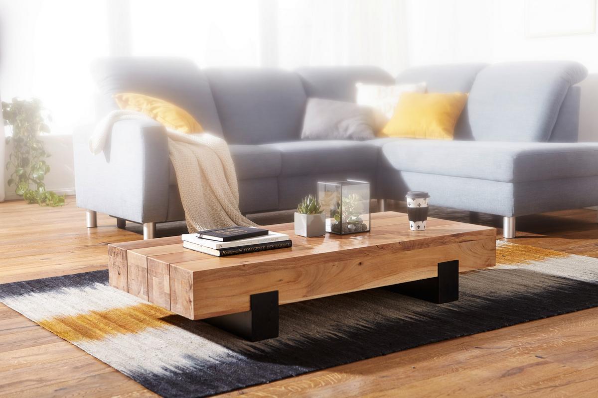 COUCHTISCH WL5.602 - Schwarz/Akaziefarben, Design, Holz/Metall (130/59/25cm) - MID.YOU