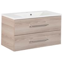 Waschbecken Mit Unterschrank Clever B: 90 Cm Eschefarben - Eschefarben/Weiß, MODERN, Holzwerkstoff/Kunststoff (90cm) - MID.YOU