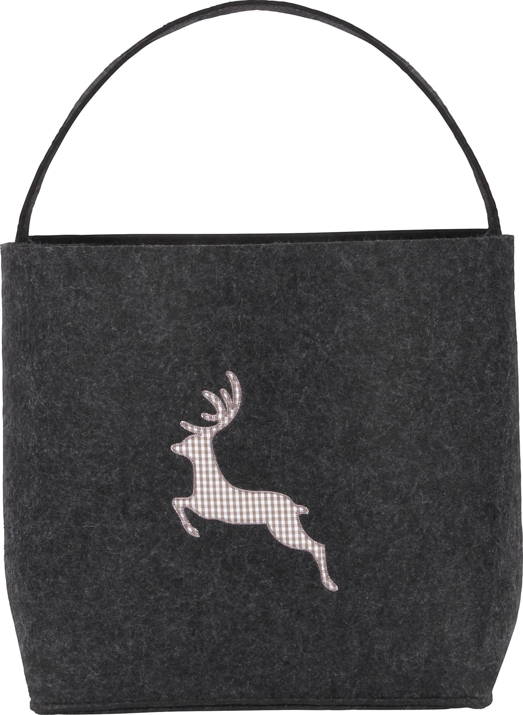 Nákupní Taška Hirsch Černá 39x40x34 Cm - antracitová, Romantický / Rustikální, textil (39/40/34cm) - Bessagi Home