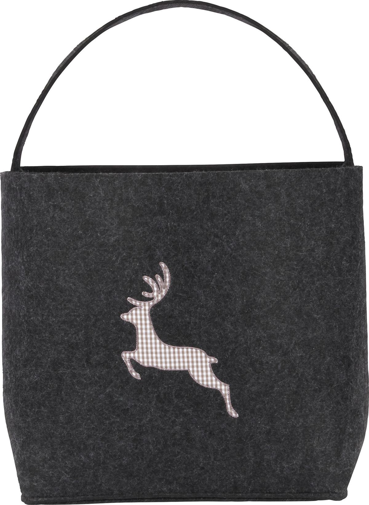 Nákupná taška HIRSCH čierna 39x40x34 cm - antracitová, Romantik / Landhaus, textil (39/40/34cm) - Bessagi Home
