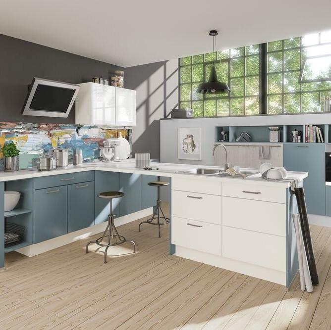 Einbauküche Pn 80 Frei Planbar Modernes Design - Blau/Weiß, Holzwerkstoff - Pino
