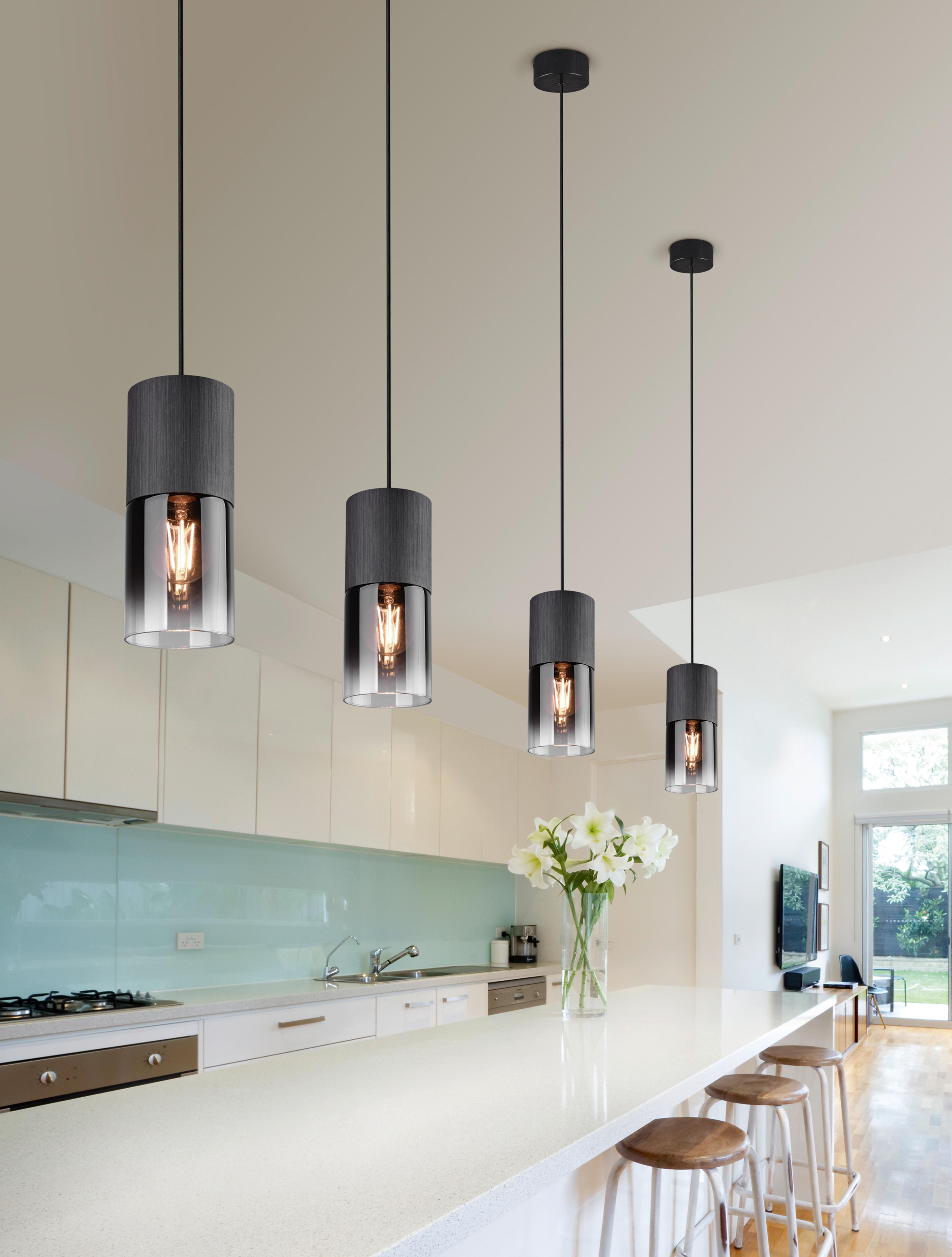 Hängeleuchte Robin H: 23-150cm 1-Flammig, Beliebig Kürzbar - Schwarz, Design, Glas/Metall (10/23-150cm) - Trio Leuchten