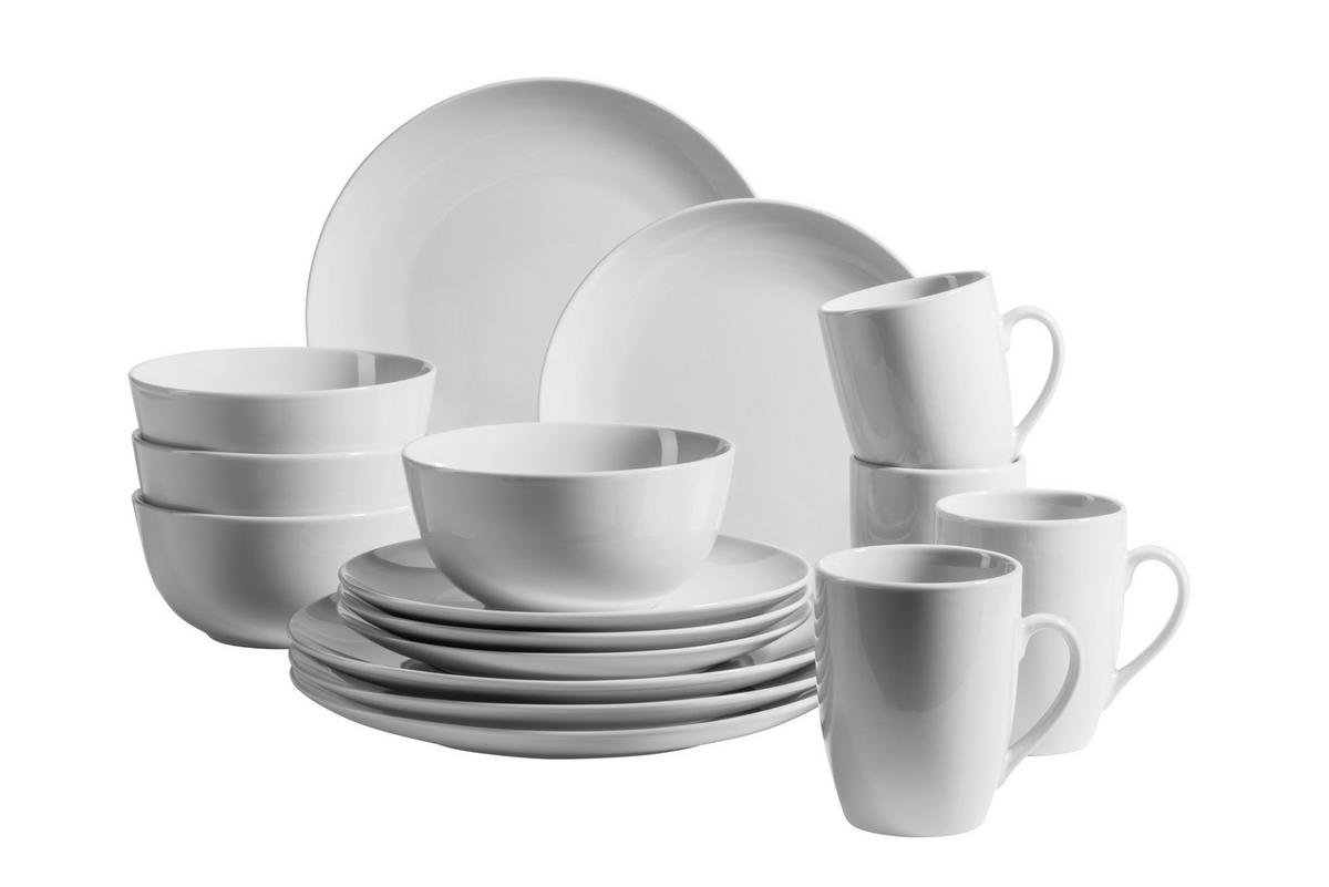 Kombiservice Barca Porzellan 4 Personen Geschirr Set - Weiß, Basics, Keramik (54,3/26,1/32,6cm) - Mäser