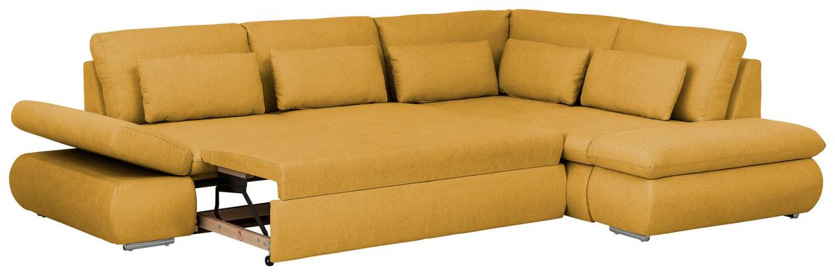 Sarokgarnitúra Alice - mustársárga, Modern, textil (300/86/224cm)