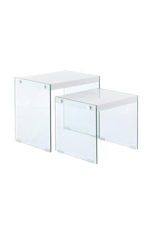 Beistelltisch 2-teilig Elementary Glas Weiß - Klar/Weiß, Basics, Glas/Holzwerkstoff - Kayoom