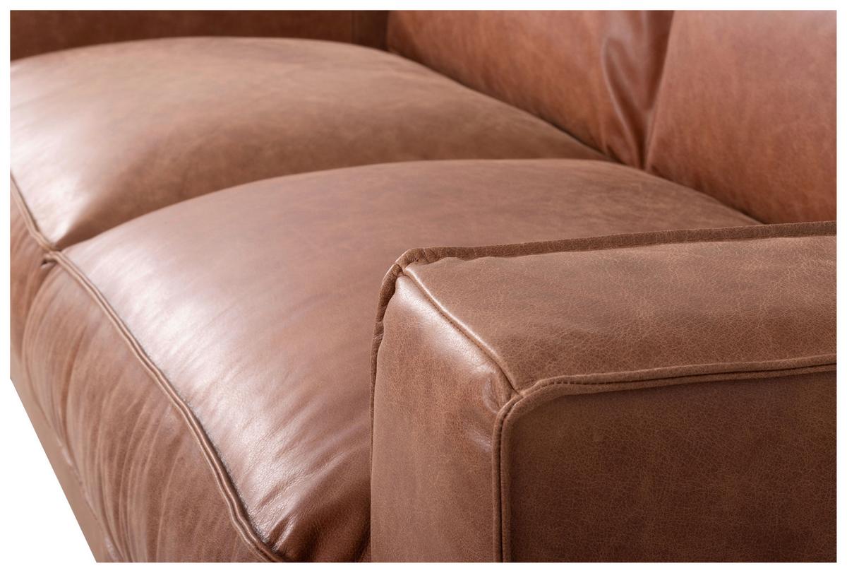 Schlafsofa Texas Cognac Anilinleder, B: 203 Cm - Cognac/Dunkelbraun, Design, Leder (203/85/99cm) - MID.YOU