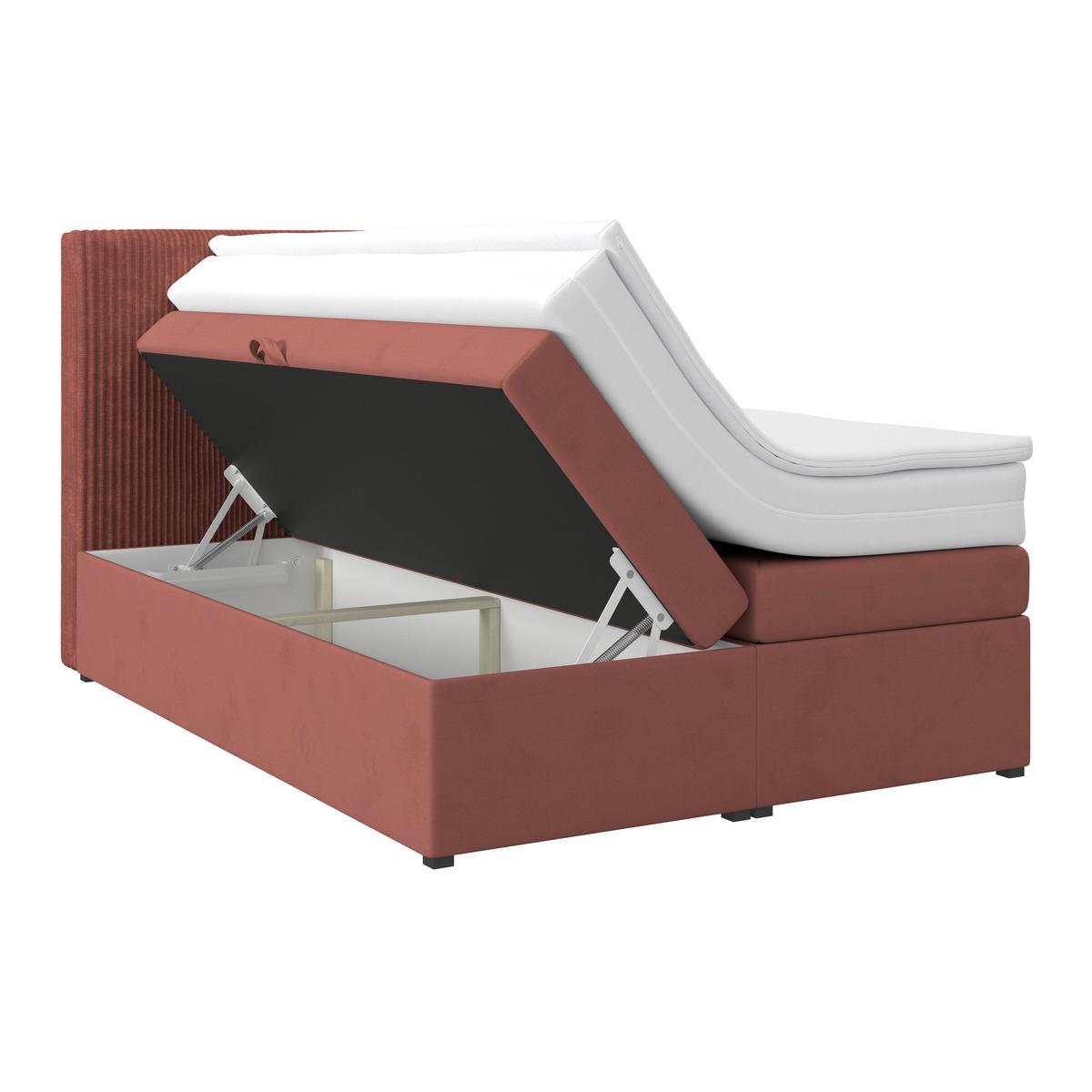 Boxspringbett mit Topper & Bettkasten 140x200 Rossa - Altrosa/Schwarz, MODERN, Holzwerkstoff/Textil (140/200cm)