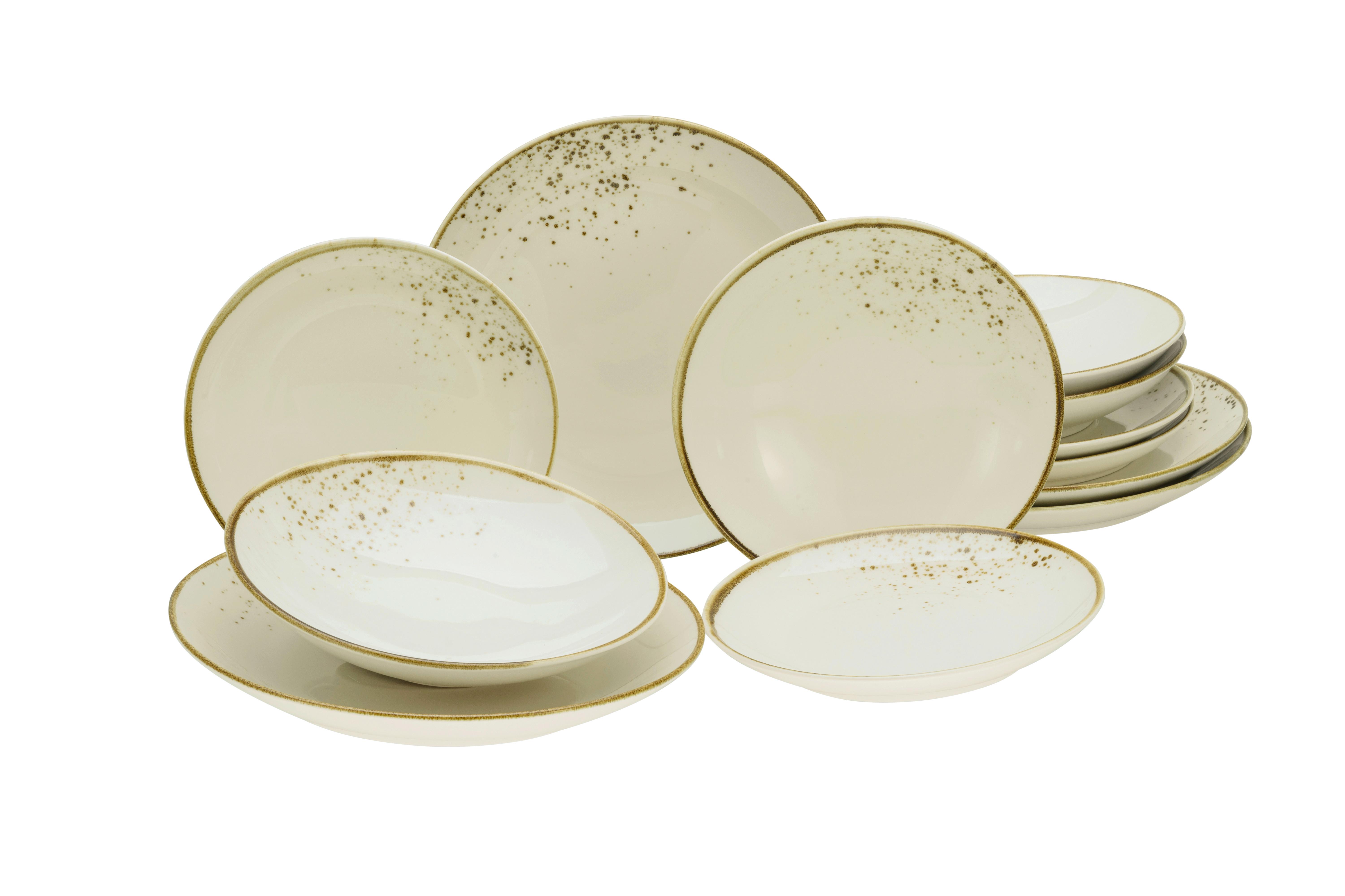 Kombiservice Keramik 4 Personen Geschirr Set - Creme/Weiß, Basics, Keramik - Creatable