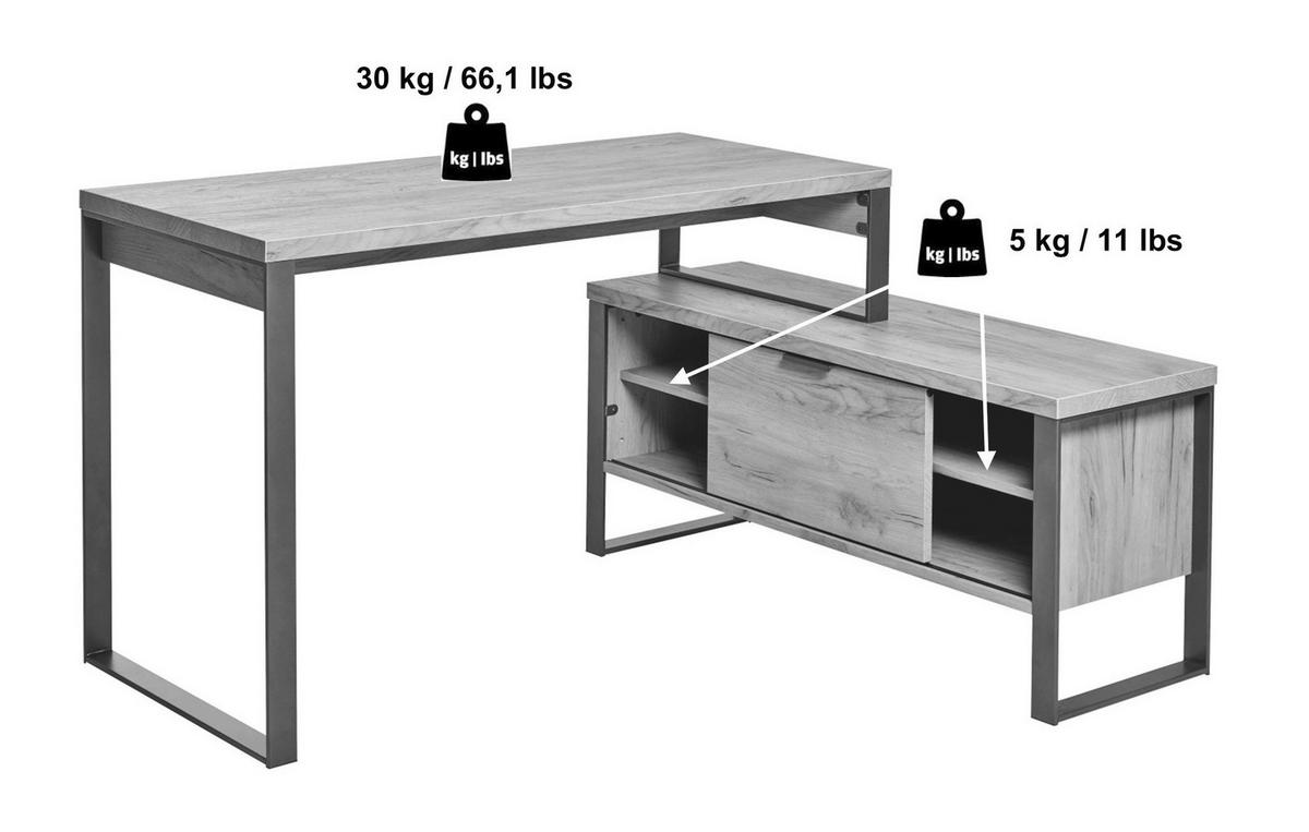 Schreibtisch B 120cm H 76cm Loop D 145 E, Weiß - Eichefarben/Weiß, KONVENTIONELL, Holzwerkstoff/Metall (147/120/76cm) - Livetastic