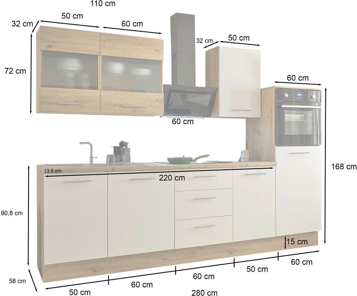 Küchenblock Capri Weiß/Eiche Dekor B: 280 cm - Weiß/Eiche Artisan, Basics, Glas/Holzwerkstoff (280cm) - MID.YOU