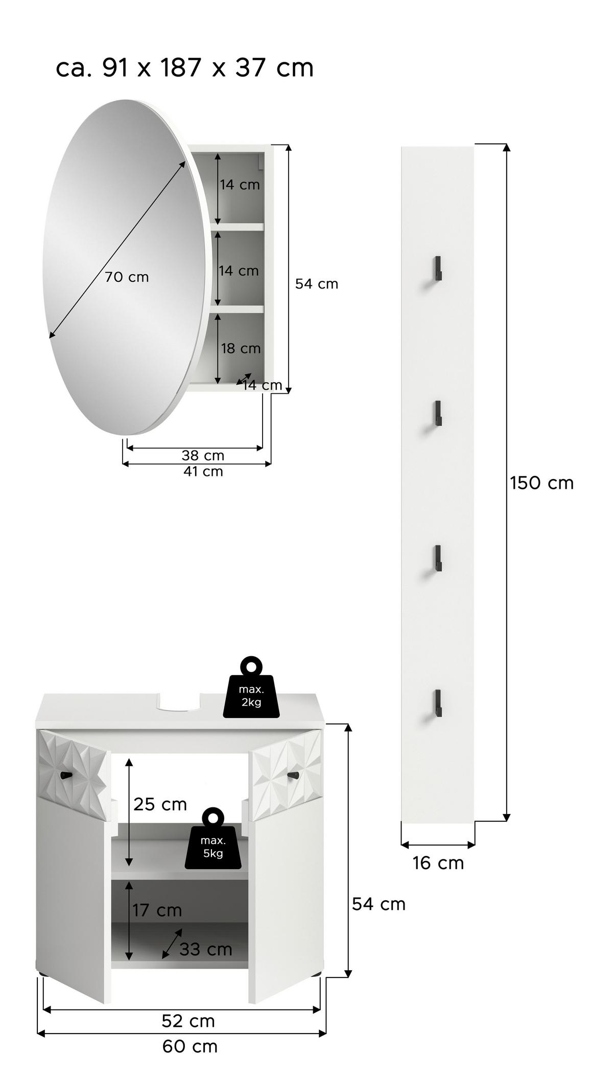 Badezimmer Prisma Weiß B: 130 Cm - Schwarz/Weiß, MODERN, Glas/Holzwerkstoff (130cm) - MID.YOU