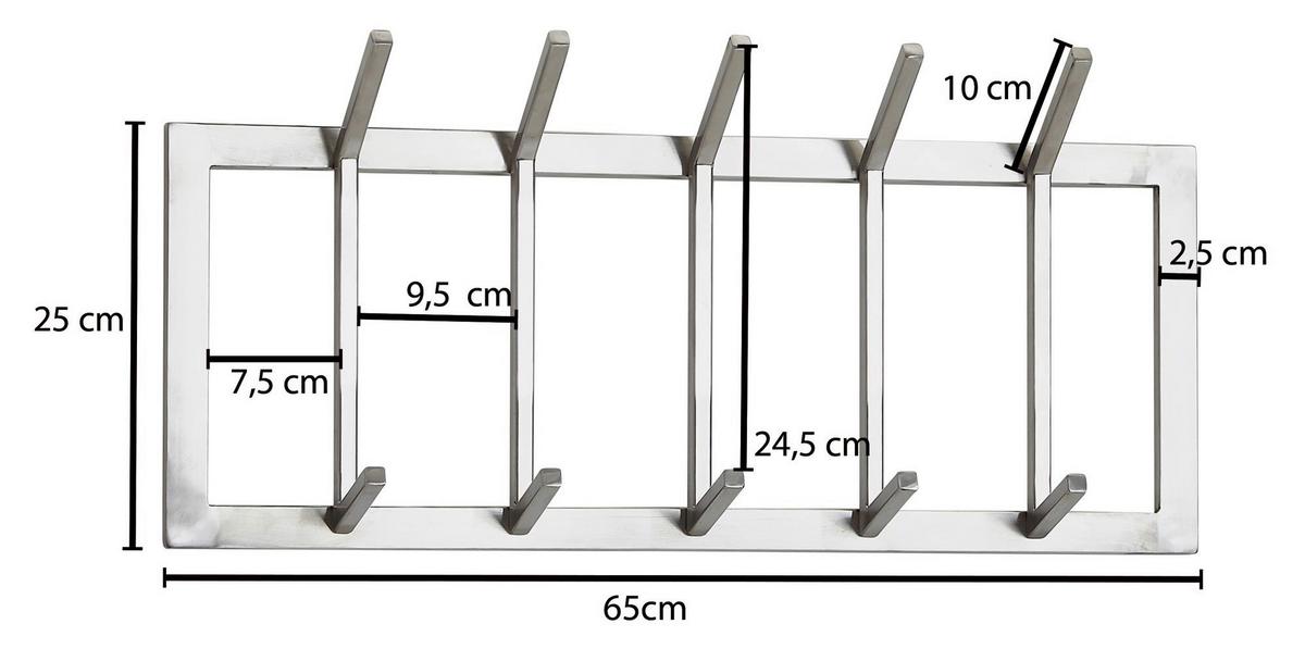 Wandgarderobe Wohnling Silberfarben B: 65 cm - Silberfarben, MODERN, Metall (65/30/10cm) - MID.YOU