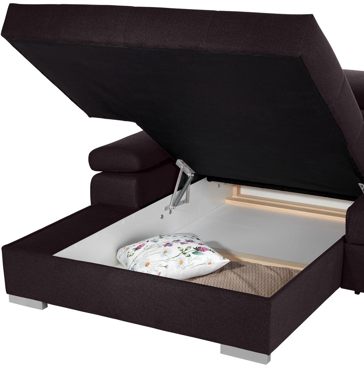 Ecksofa Mit Bettkasten Perry Aubergine 292x183 Cm - Silberfarben/Aubergine, Design, Textil (183/292cm) - Livetastic