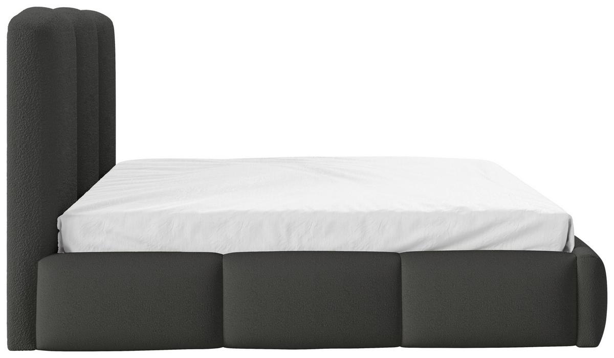 Polsterbett Bero Boucle Grau, Lf: 180x200 Cm - Buchefarben/Schwarz, Trend, Holz/Textil (180/200cm)