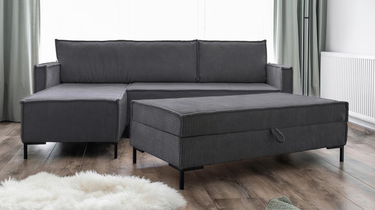Rohová sedací souprava, šedá - šedá/černá, Design, kov/textil (232/90/154cm) - MID.YOU