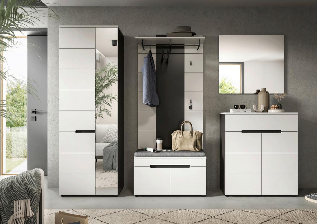 Garderobe Canu 6-Teilig Weiß/Basalt Grau B: 255 cm - Weiß, Design, Holzwerkstoff (255/190/37cm) - Livetastic