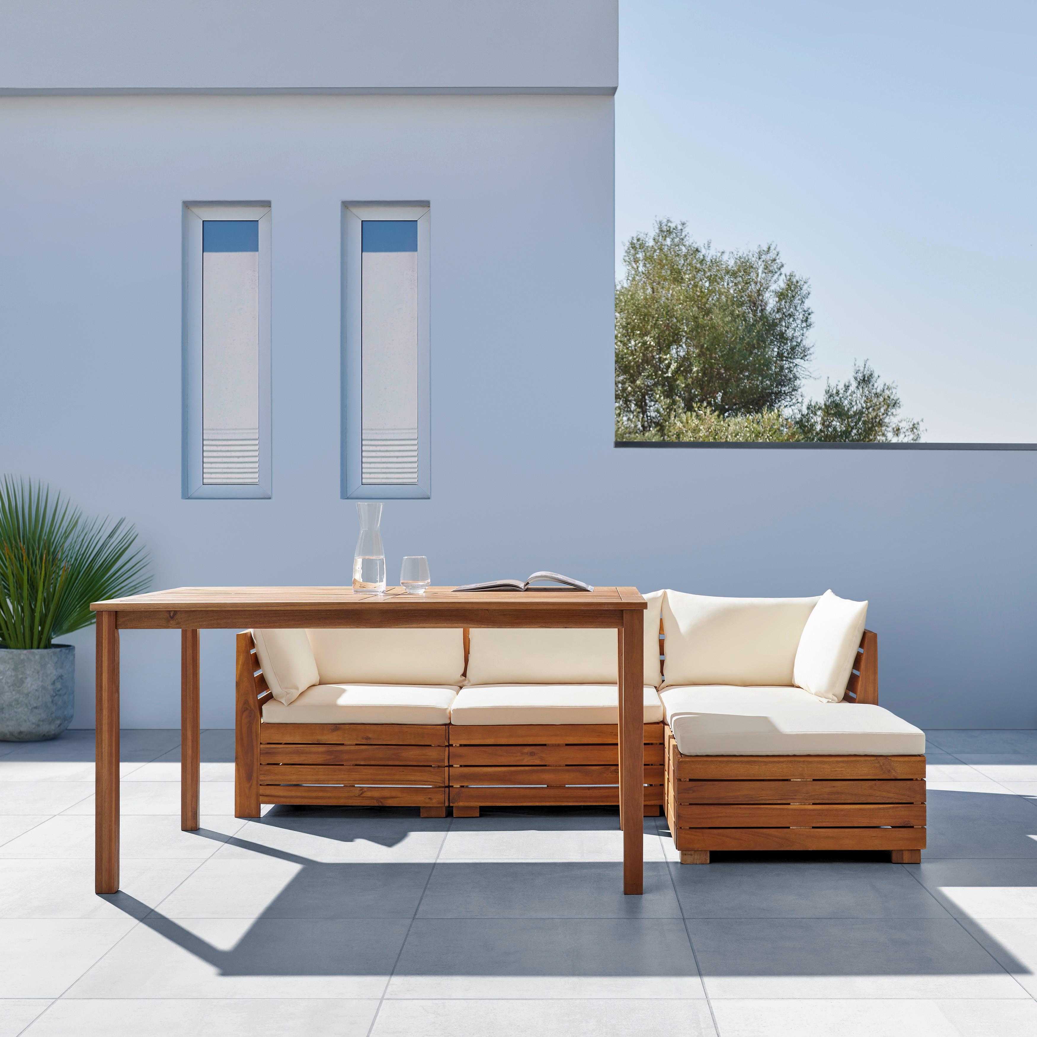 Zahradní Sedací Souprava Pia - bílá/barvy akácie, Moderní, dřevo/textil - Bessagi Garden