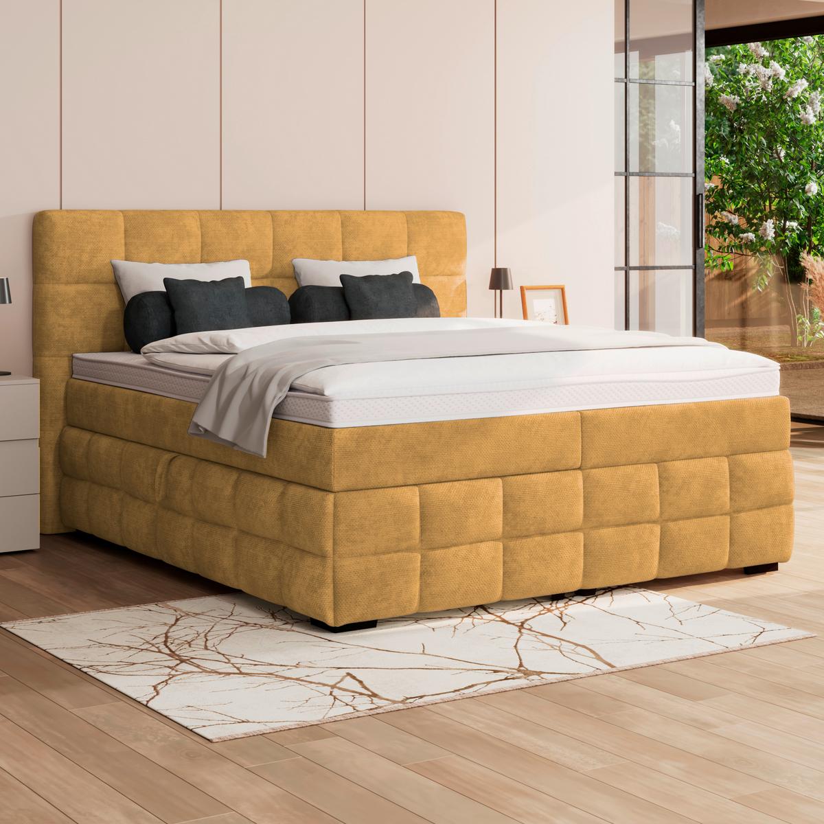 Čalúnená posteľ VEGA 180x200 cm, zlatá - čierna/zlatá, Trend, drevo/textil (180/200cm)