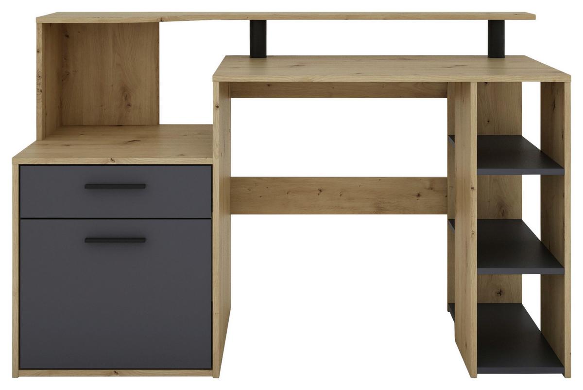Schreibtisch Louis - Anthrazit/Eiche Artisan, MODERN, Holzwerkstoff (140/55/89cm) - MID.YOU