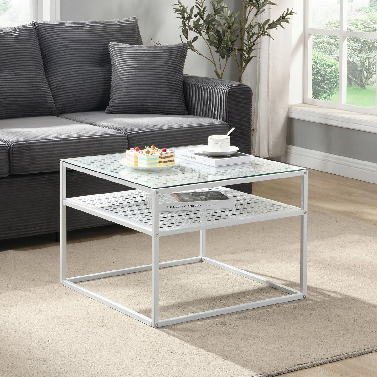 COUCHTISCH Weiß L: 60cm - Weiß, Design, Glas/Metall (60/60/45cm) - MID.YOU