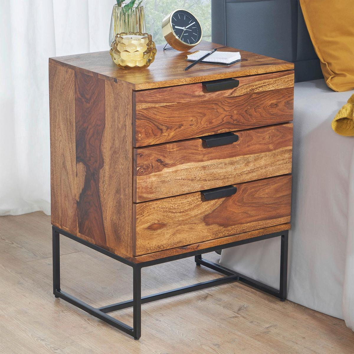 Nachttisch Sheeshamfarben B: 50 cm - Sheeshamfarben/Schwarz, Design, Holz/Metall (50/65/40cm) - MID.YOU