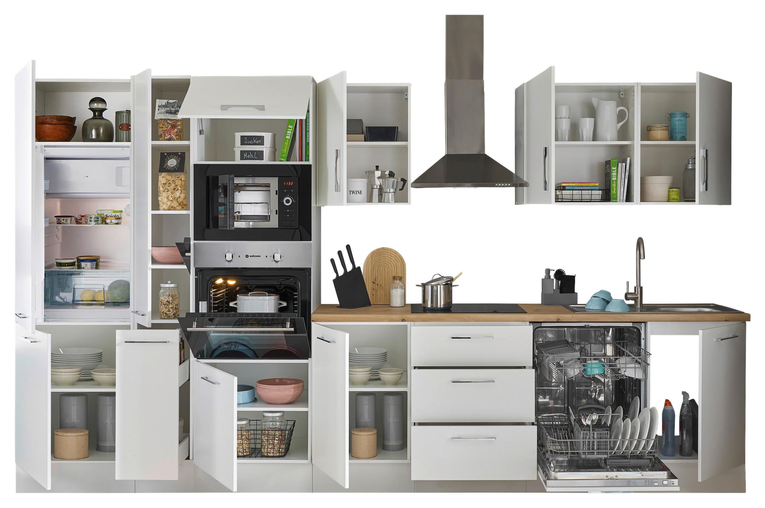 Küchenblock Turin Weiß/Eiche Dekor B: 370 cm - Weiß/Eiche Artisan, Basics, Holzwerkstoff (370cm) - MID.YOU