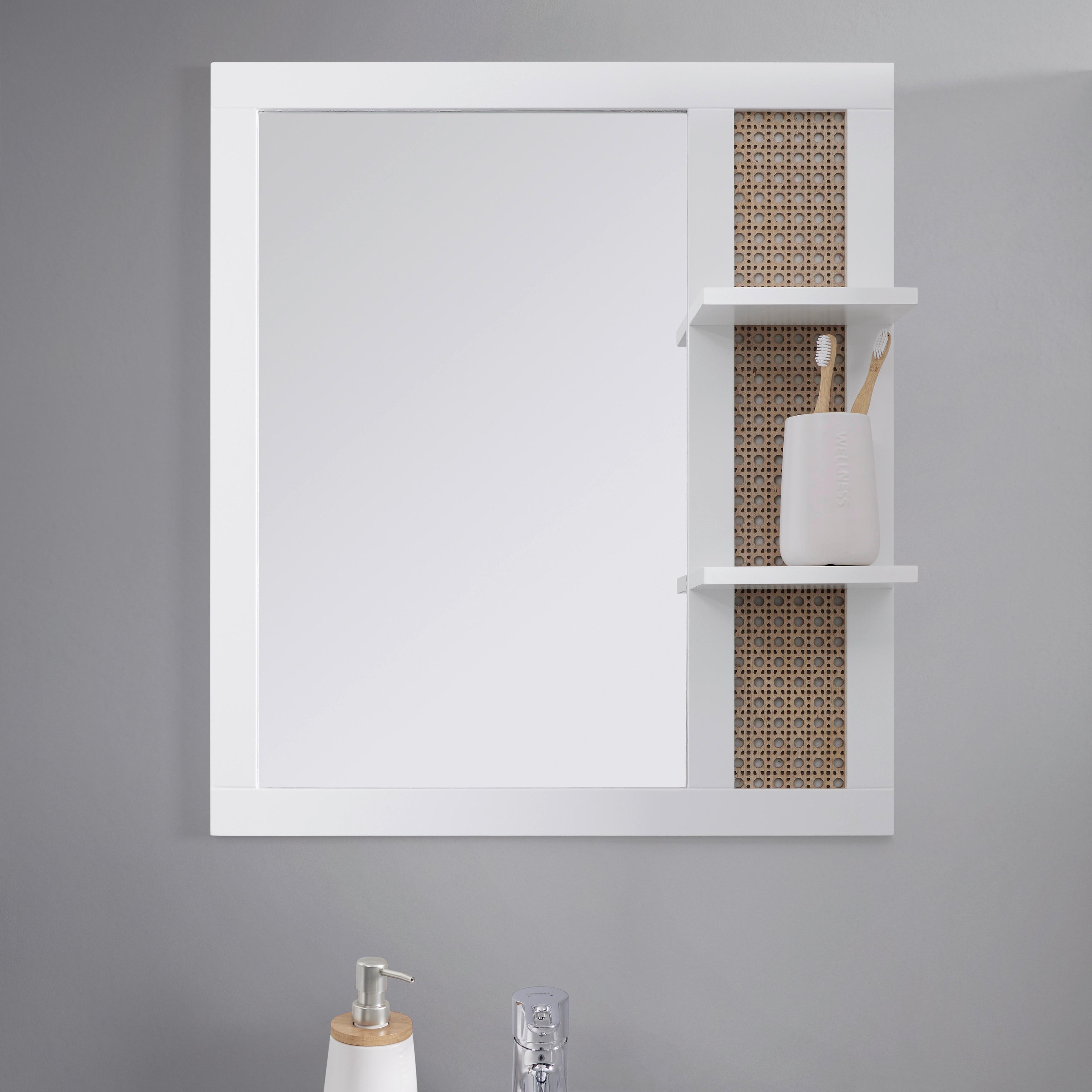 Koupelnové zrcadlo LISA bílé - bílá/přírodní barvy, Moderní, kompozitní dřevo/sklo (61/70/13cm) - Bessagi Home