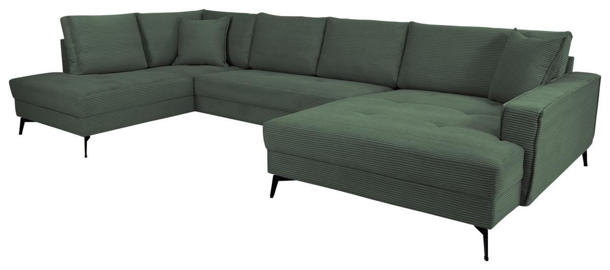 Wohnlandschaft Zero D-Grün U-Form 195x362x173cm - Dunkelgrün/Schwarz, Trend, Textil (195/362/173cm)