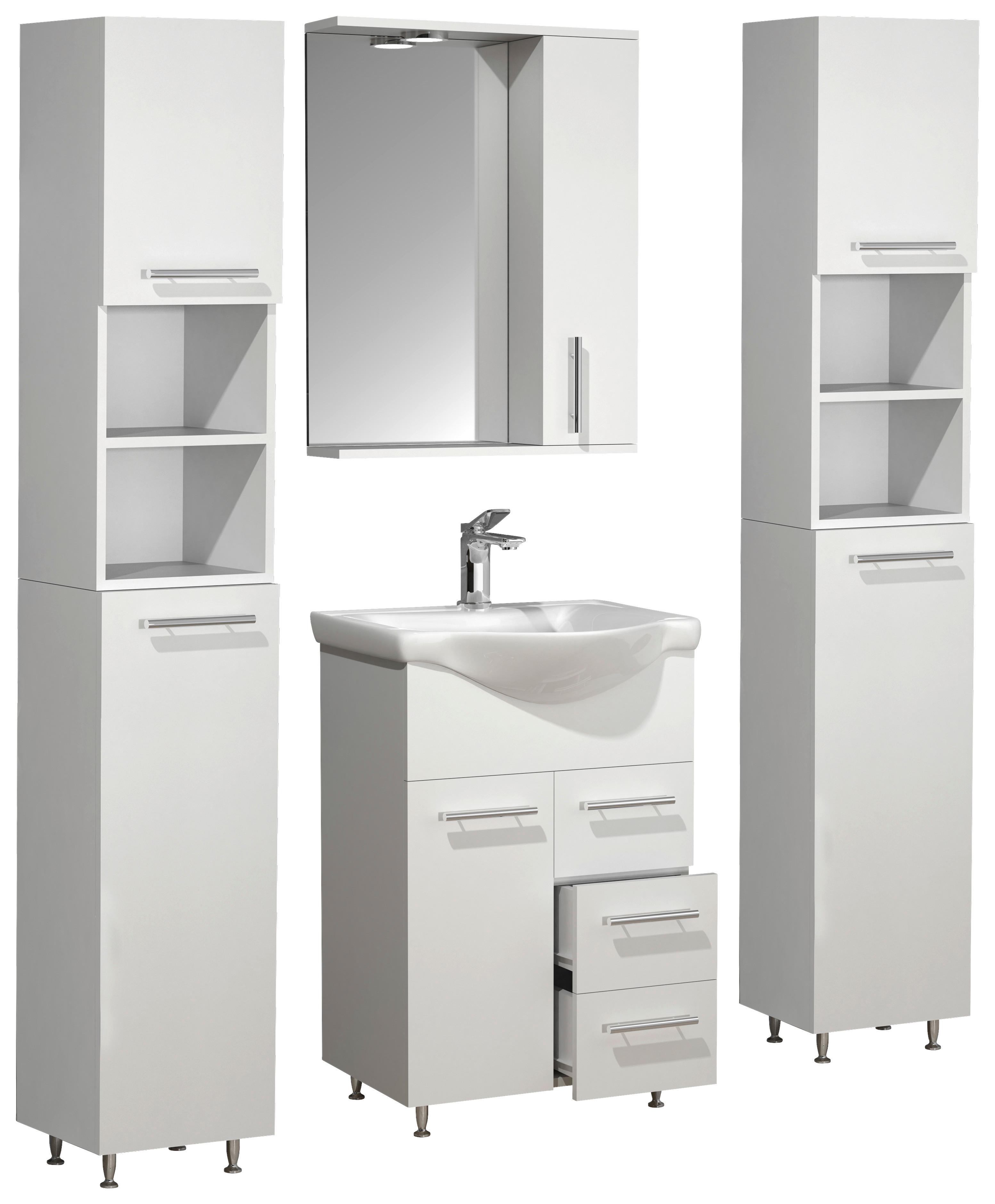 Badezimmer Lisalo L - Silberfarben/Weiß, MODERN, Glas/Keramik (115cm) - MID.YOU