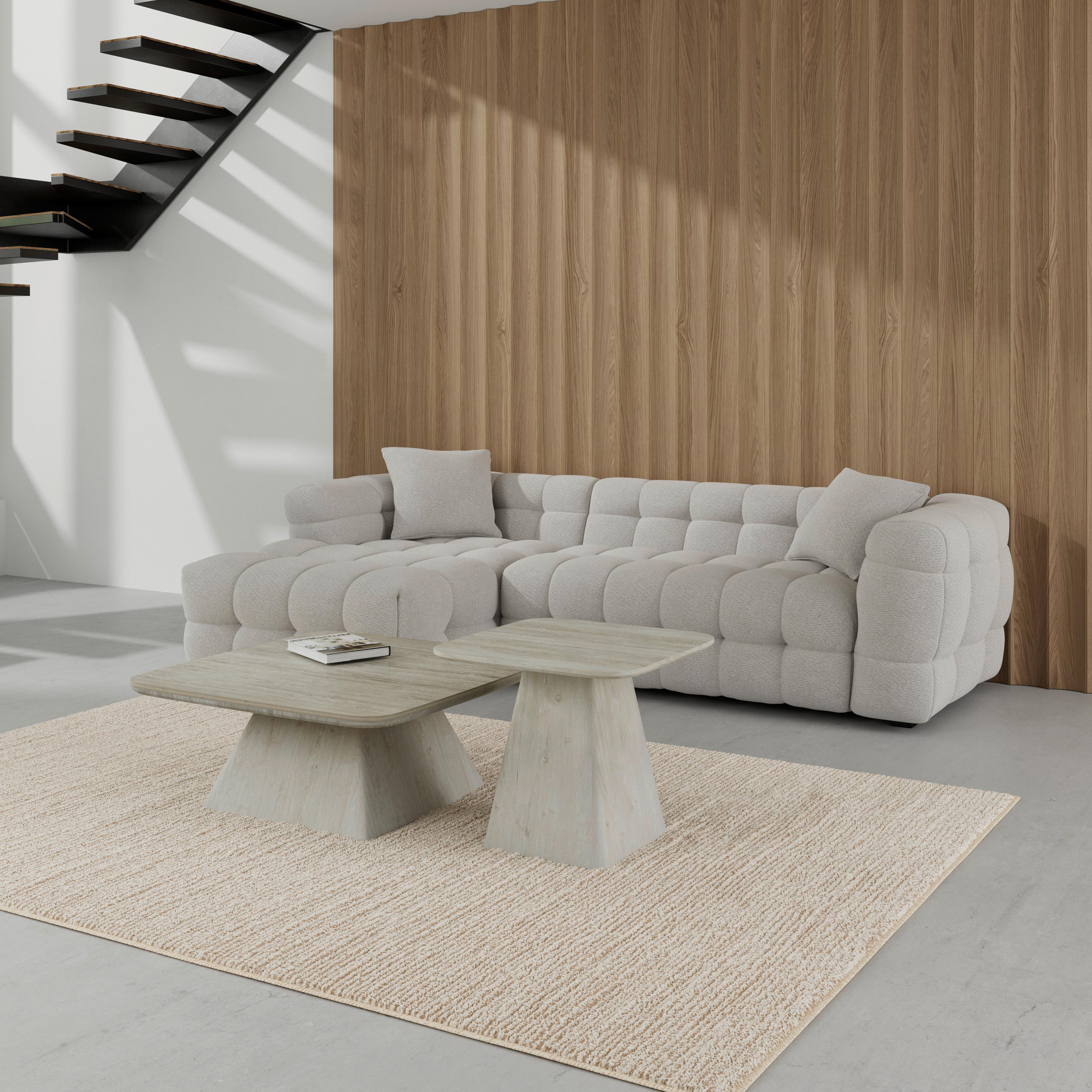 Sedací souprava MAGDA, oboustranná, šedobéžové buklé - černá/šedobéžová, Moderní, dřevo/textil (268/71/157cm) - Bessagi Home