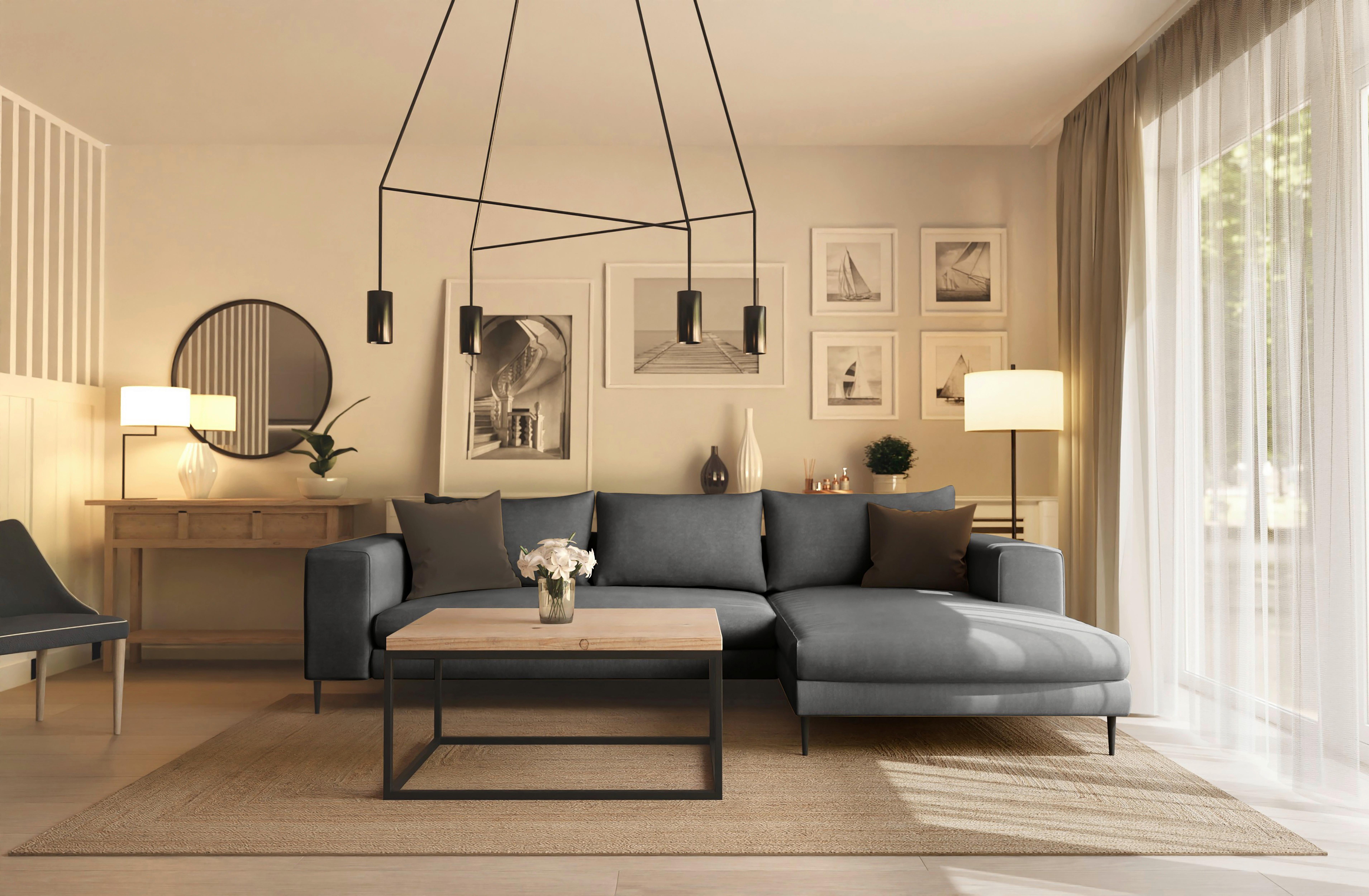 Eckschlafsofa Aurora Ii - Dunkelgrau/Schwarz, MODERN, Textil (315/170cm) - Trendmanufaktur