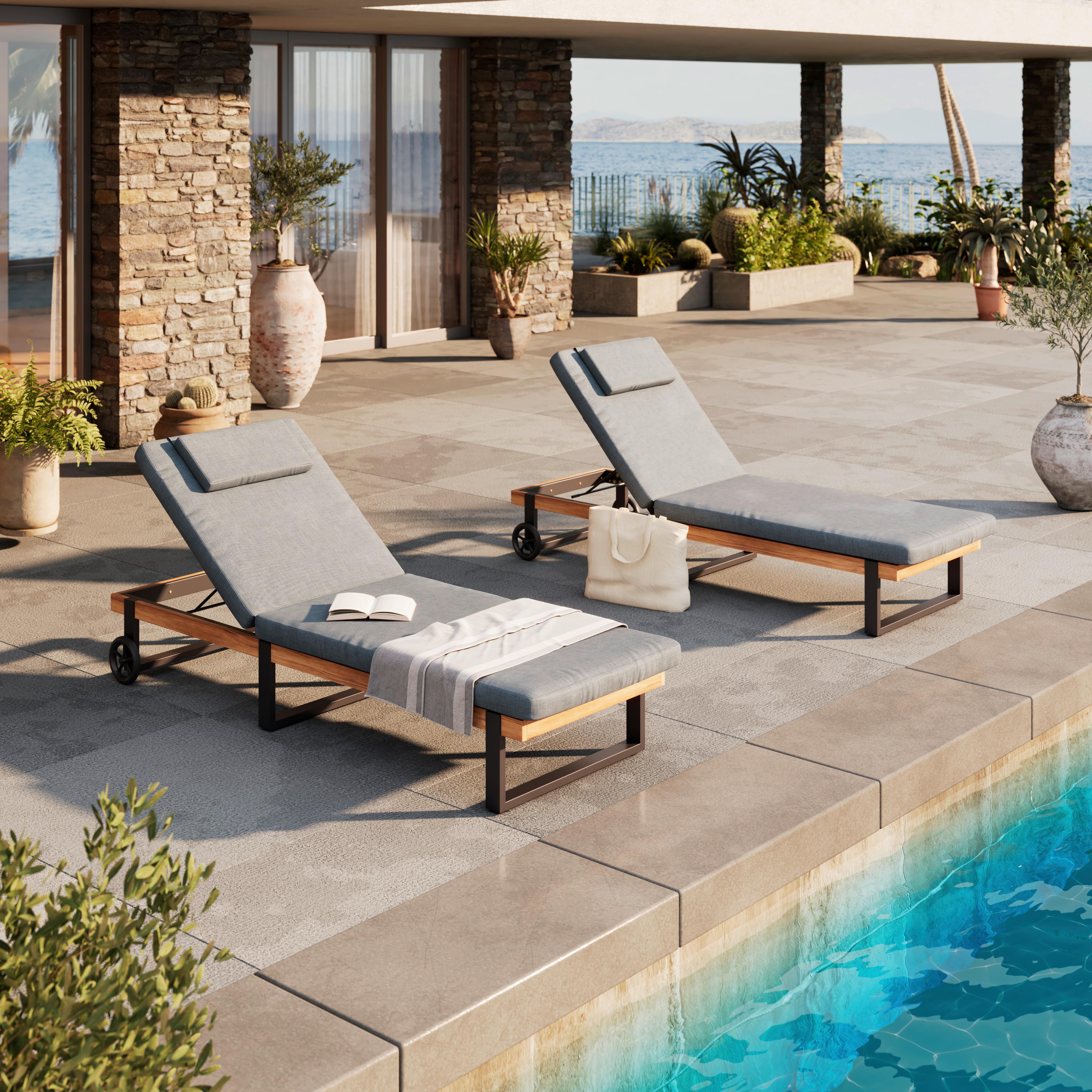 Sonnenliege Malibu - Grau, MODERN, Holz/Textil (200/65/28,5cm) - Beldano