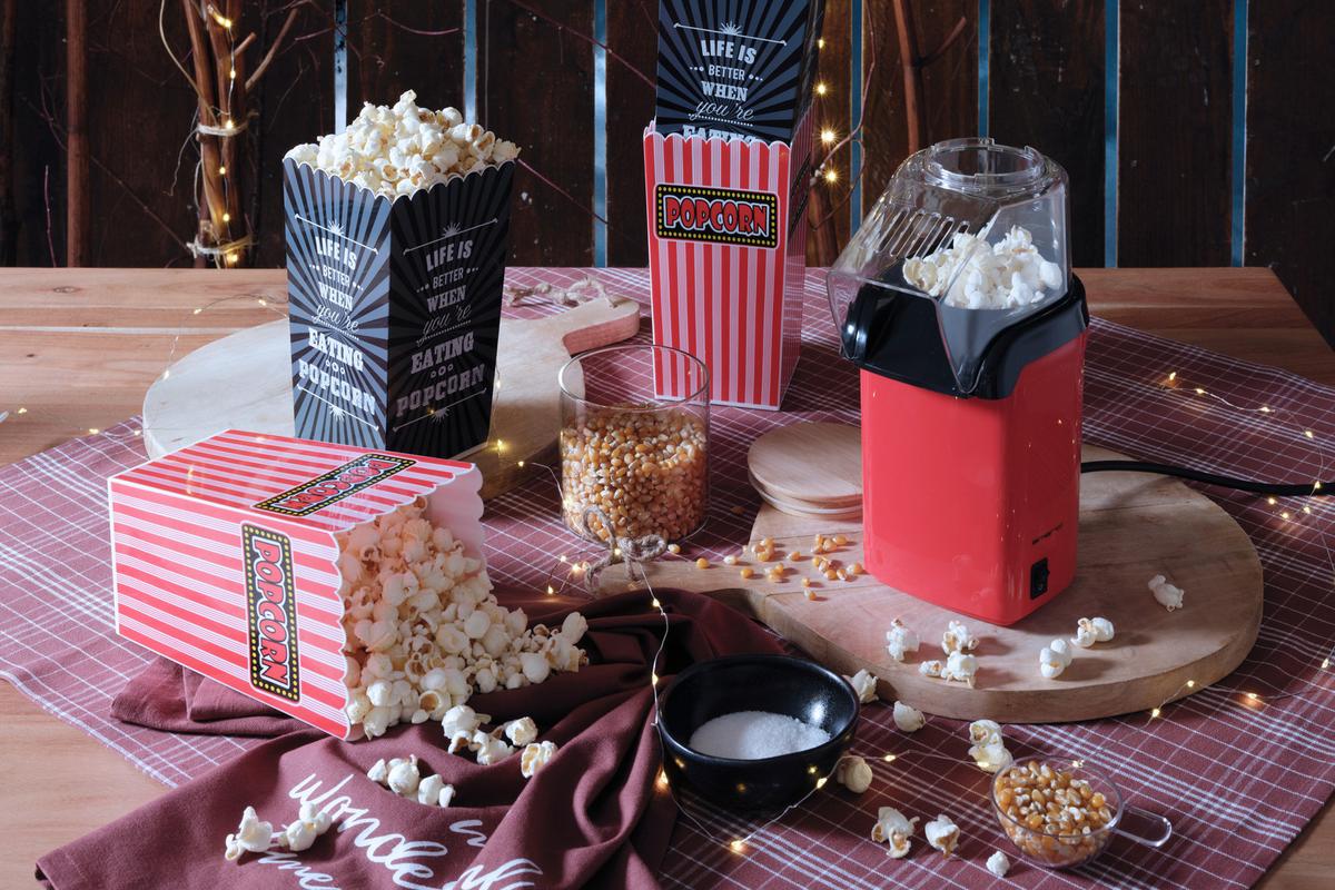Nádoba na popcorn POPPY - biela/červená, plast (11/11/21,5cm) - Modern Living