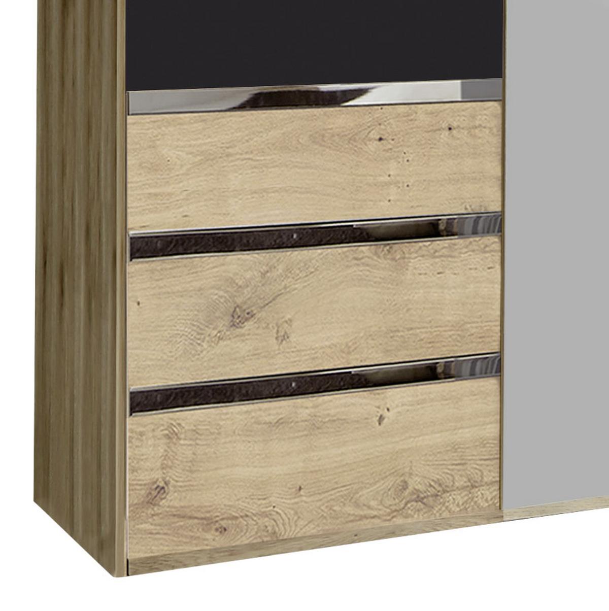 Drehtürenschrank Mit Spiegel + Laden 150cm Level 36a, Graphit - Eichefarben/Silberfarben, MODERN, Glas/Holzwerkstoff (150/216/58cm) - MID.YOU