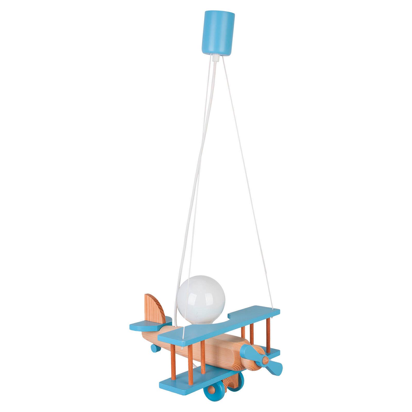 Kinderhängeleuchte Flugzeug H: 75 cm 1-Flammig - Blau/Naturfarben, KONVENTIONELL, Holz (29/31/75cm)