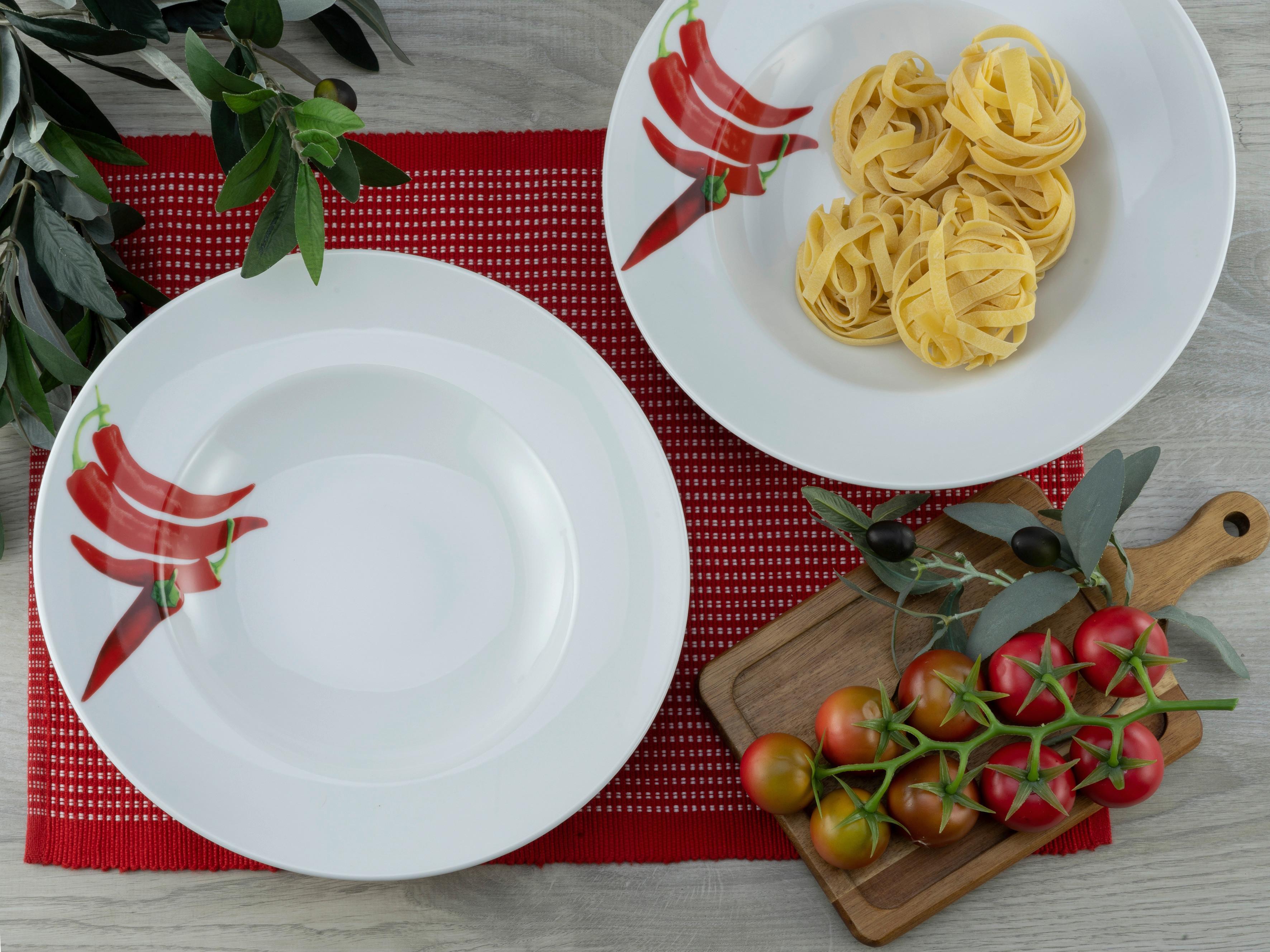 Pastatellerset Europa Chili Weiß 4-Teilig - Multicolor, KONVENTIONELL, Keramik (29,5cm) - Creatable