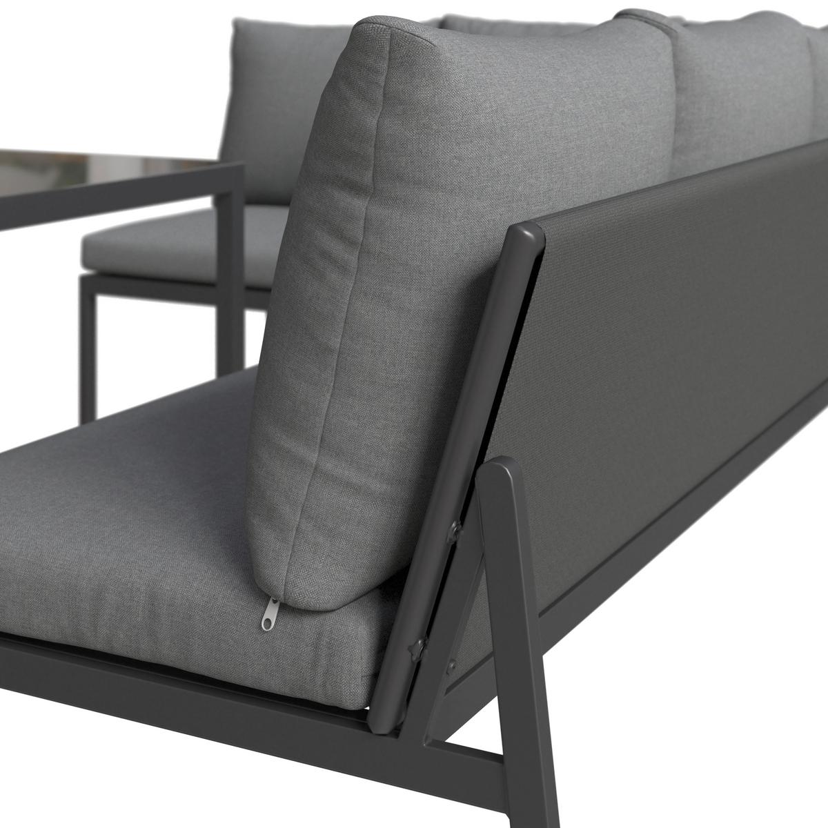 Loungegarnitur Kaunas - Dunkelgrau/Anthrazit, MODERN, Glas/Textil (183/241cm) - Beldano